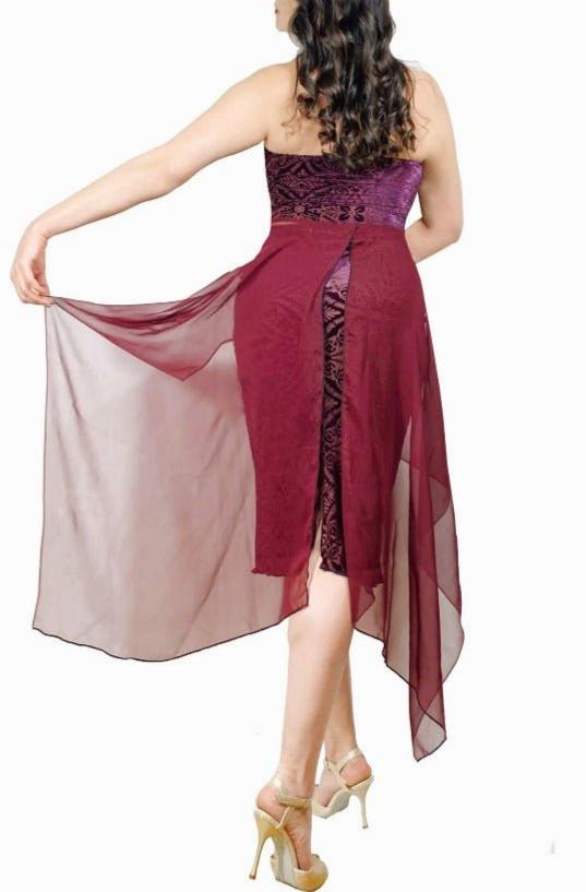 burgundy burnout velvet long peplum tango top - Atelier Vertex