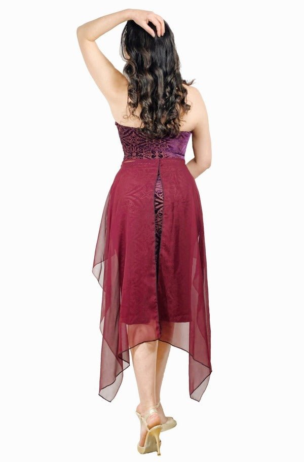 burgundy burnout velvet long peplum tango top - Atelier Vertex