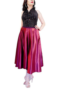 burgundy satin full circle skirt with slits - Atelier Vertex