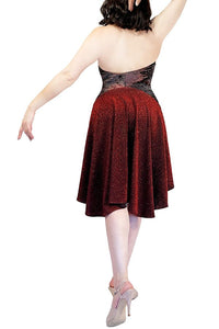 burgundy velvet & red shimmer halter tango dress with open back and tail - Atelier Vertex