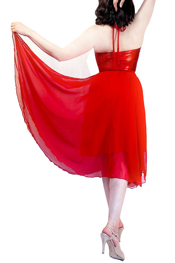 candy - apple red full skirt maxi tango dress with slits - Atelier Vertex