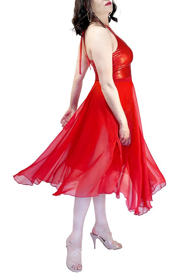 candy - apple red full skirt maxi tango dress with slits - Atelier Vertex