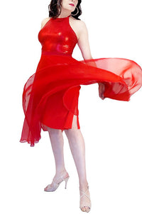 candy - apple red full skirt maxi tango dress with slits - Atelier Vertex