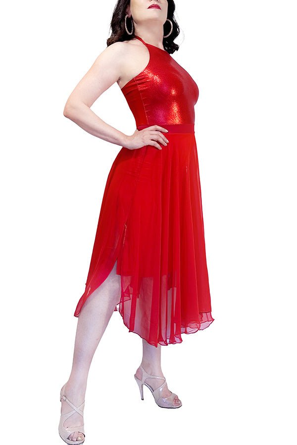 candy - apple red full skirt maxi tango dress with slits - Atelier Vertex