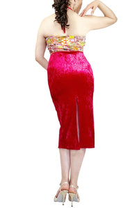 cardinal red velvet halter tango dress with back slit - Atelier Vertex