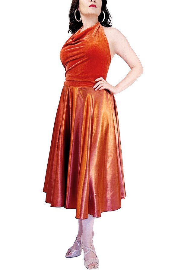 cinnamon satin full circle skirt with slits - Atelier Vertex