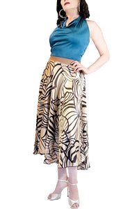 coffee & caramel satin full circle skirt with slits - Atelier Vertex