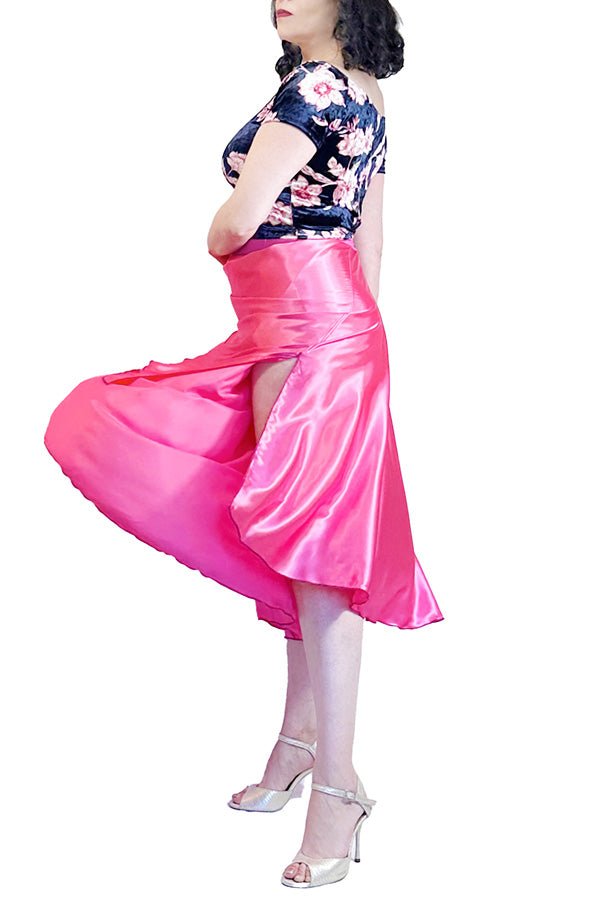 creamy pink satin full circle skirt with slits - Atelier Vertex