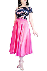 creamy pink satin full circle skirt with slits - Atelier Vertex