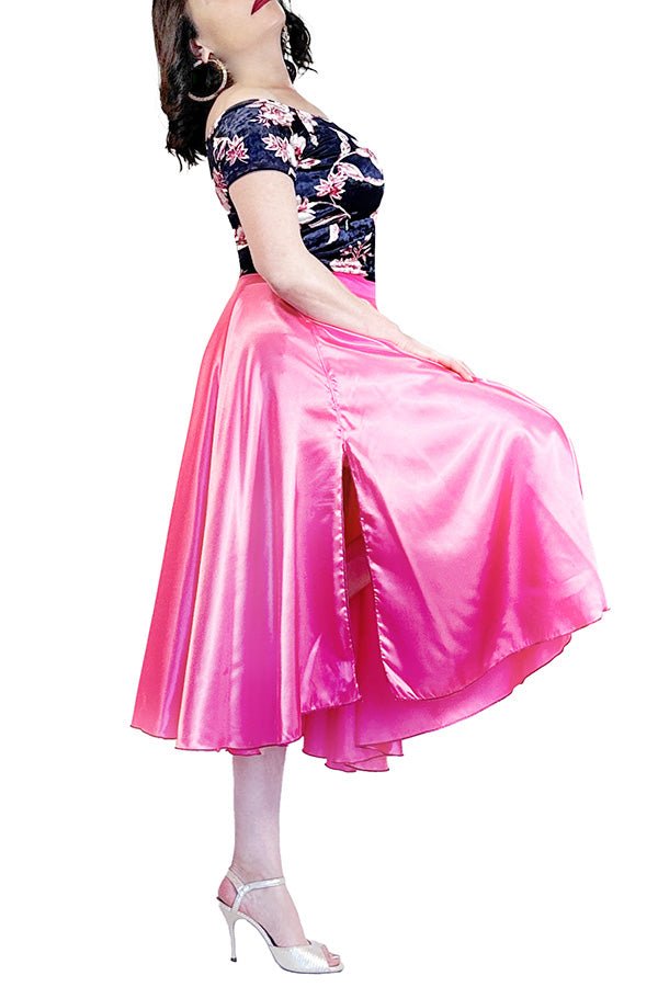 creamy pink satin full circle skirt with slits - Atelier Vertex