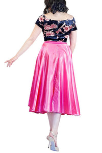 creamy pink satin full circle skirt with slits - Atelier Vertex