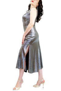 dark silver STELLA tango dress with slits - Atelier Vertex