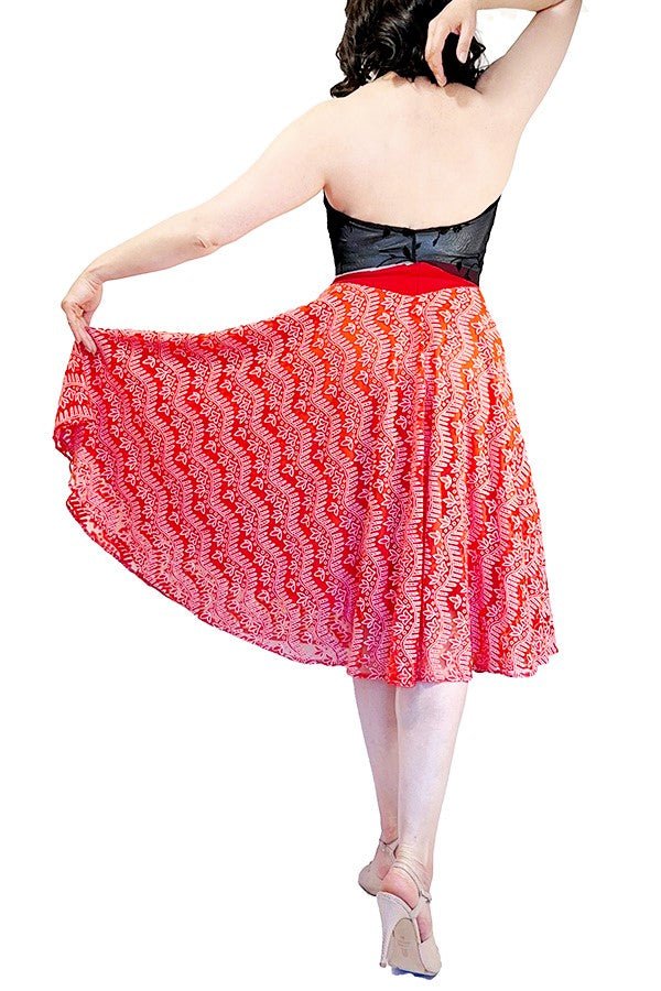 flocked red full circle tango skirt - Atelier Vertex