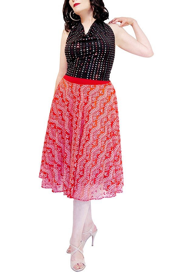 flocked red full circle tango skirt - Atelier Vertex