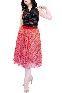 flocked red full circle tango skirt - Atelier Vertex