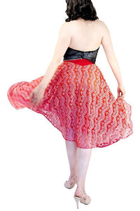 flocked red full circle tango skirt - Atelier Vertex