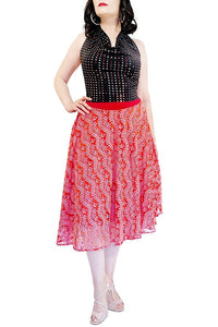 flocked red full circle tango skirt - Atelier Vertex