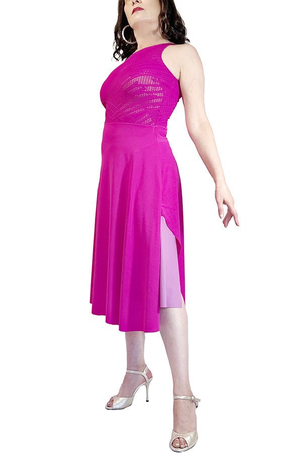 fuchsia & rose a - line tango dress with side slit - Atelier Vertex