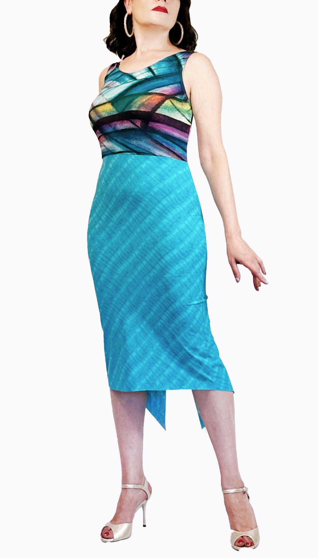 graphic blue tango dress with back slit - Atelier Vertex