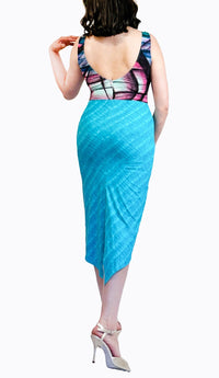 graphic blue tango dress with back slit - Atelier Vertex