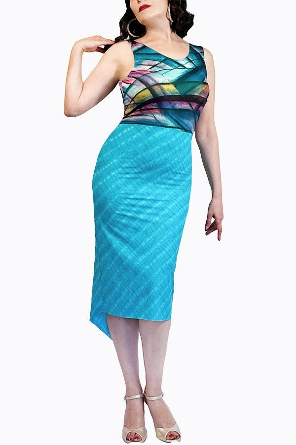 graphic blue tango dress with back slit - Atelier Vertex