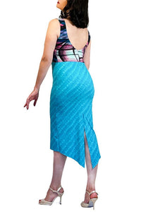 graphic blue tango dress with back slit - Atelier Vertex