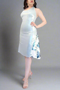 ice blue and flowers halter tango dress with tail - Atelier Vertex