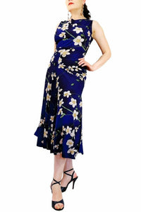 jasmine on blue chiffon STELLA tango dress with 4 slits - Atelier Vertex