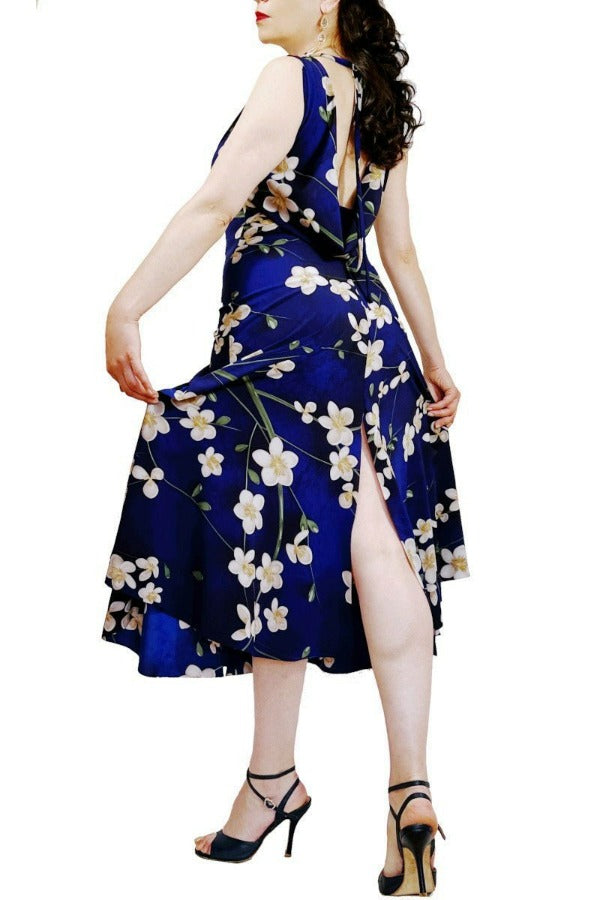 jasmine on blue chiffon STELLA tango dress with 4 slits - Atelier Vertex