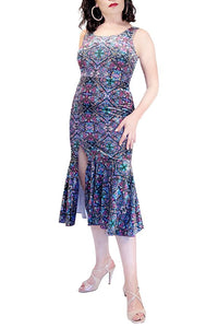 kaleidoscope velvet mermaid tango dress with front slit - Atelier Vertex