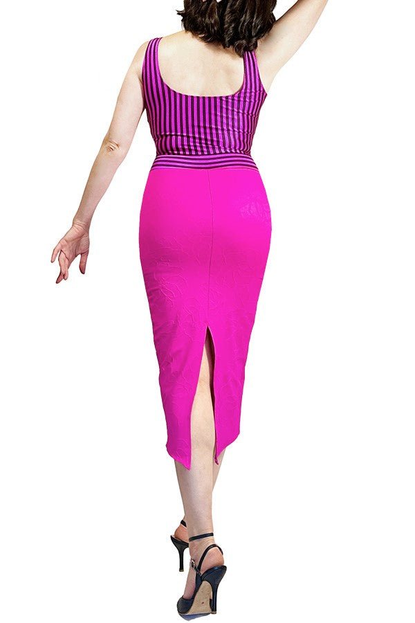 pink and stripes tango dress with slit - Atelier Vertex