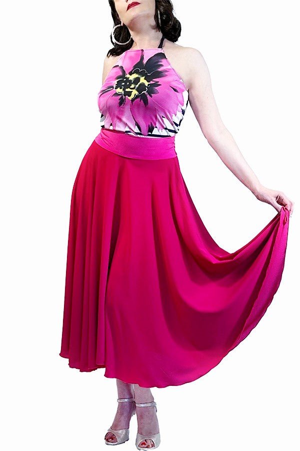 pink crepe full circle skirt with slit - Atelier Vertex