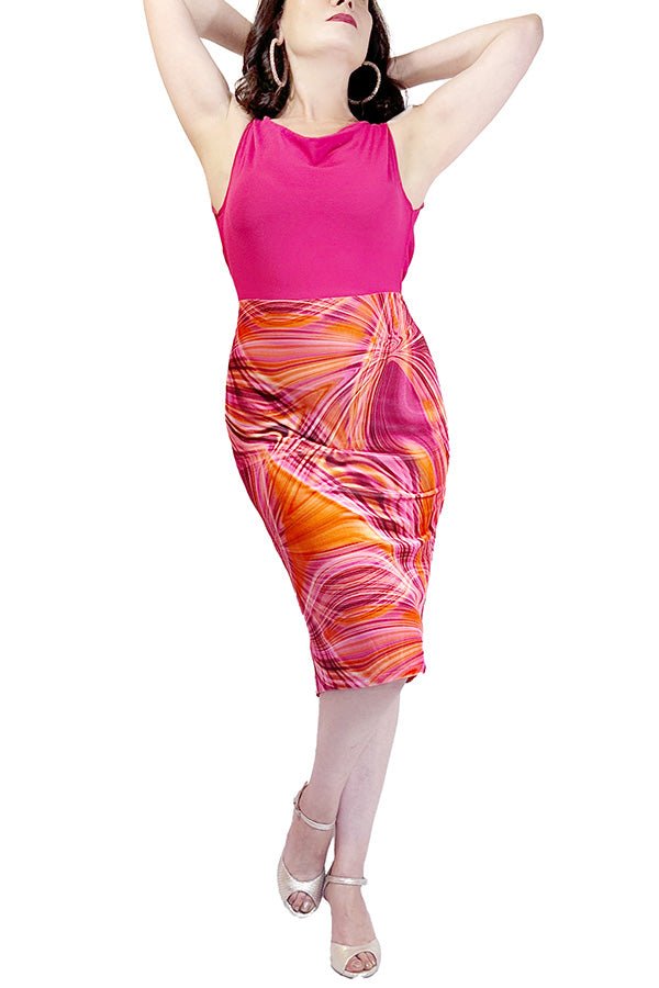 pink & orange fantasy velvet tango dress with fishtail skirt - Atelier Vertex