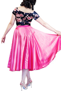 creamy pink satin full circle skirt with slits