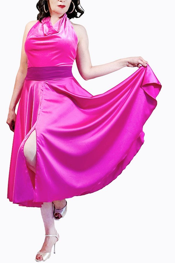 pink satin full circle skirt with slits - Atelier Vertex