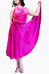 pink satin full circle skirt with slits - Atelier Vertex