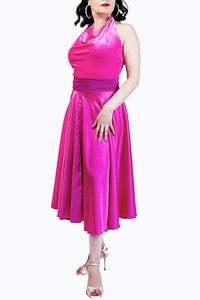 pink satin full circle skirt with slits - Atelier Vertex