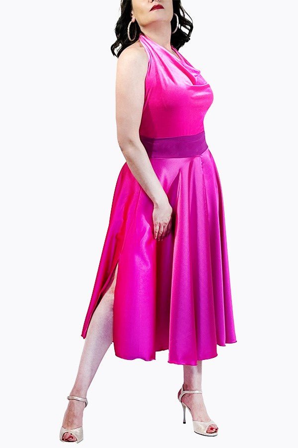 pink satin full circle skirt with slits - Atelier Vertex