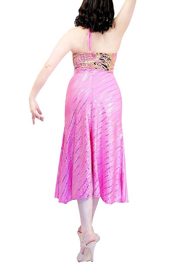 pink sequin STELLA tango dress with slits - Atelier Vertex