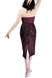 pink shimmer & diamonds halter tango dress with back slit - Atelier Vertex