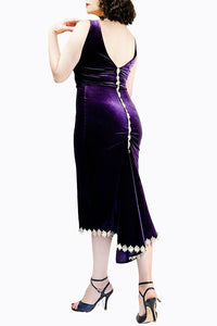 purple velvet & gold flowers LUNA tango dress with tail - Atelier Vertex