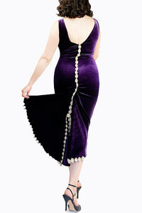 purple velvet & gold flowers LUNA tango dress with tail - Atelier Vertex