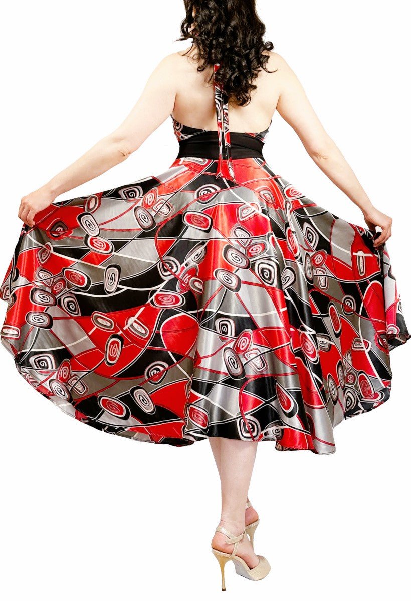 red abstract full skirt maxi tango dress - Atelier Vertex