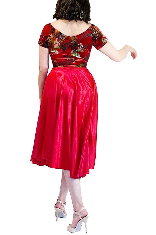 red floral burnout velvet tango top with sleeves - Atelier Vertex