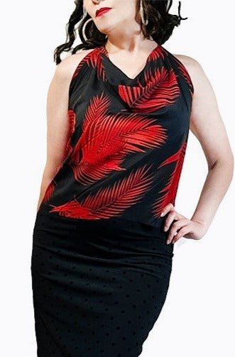 red palm leaves draped halter tango top with adjustable straps - Atelier Vertex