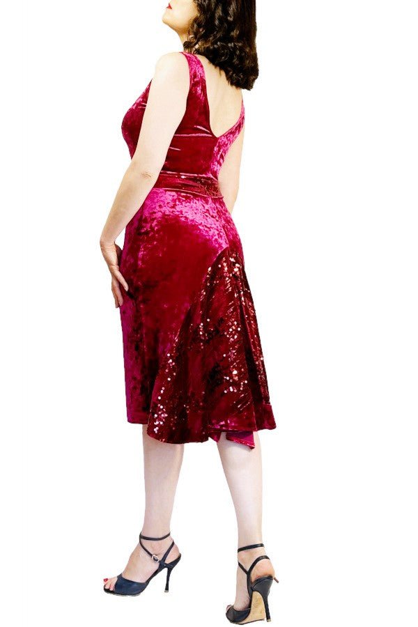 rose velvet & sequin tango dress with tail - Atelier Vertex