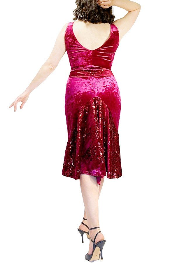 rose velvet & sequin tango dress with tail - Atelier Vertex