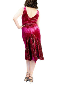 rose velvet & sequin tango dress with tail - Atelier Vertex