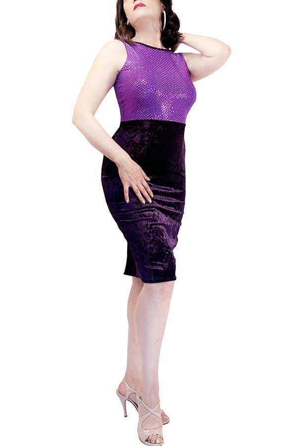 royal purple tango dress with open back and back slit - Atelier Vertex