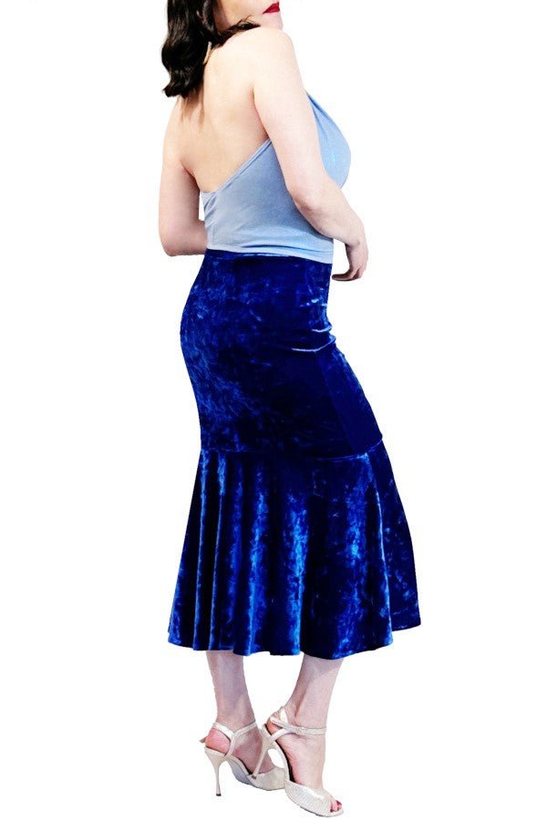 sapphire - blue velvet mermaid tango skirt with back slit - Atelier Vertex